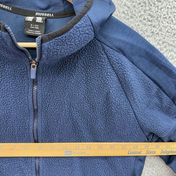 Russell Premium Fleece Navy Hooded Full Zip Sweatshirt Pockets Mens Small 34-36 - Picture 4 of 7